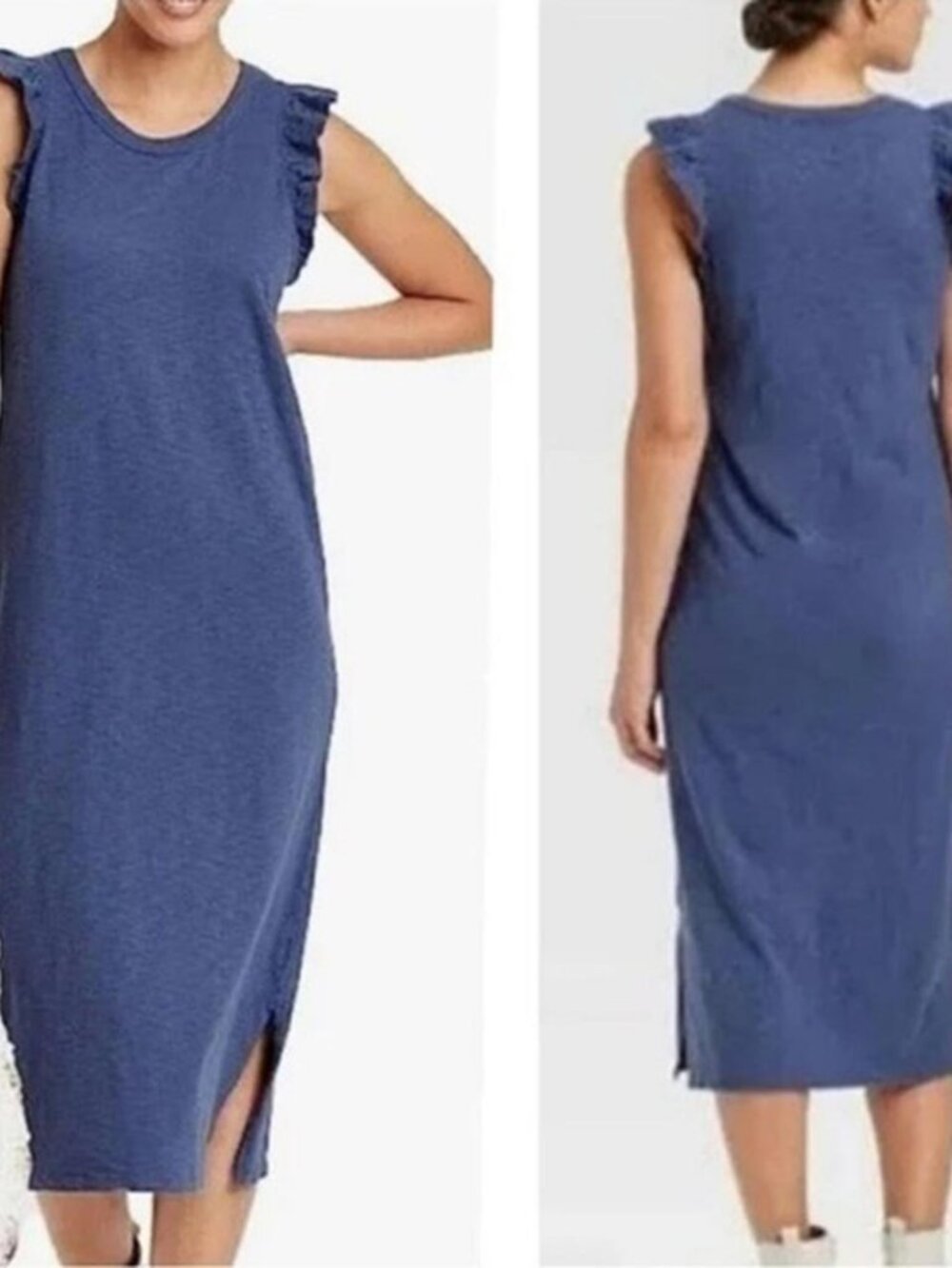 Blue Ruffle Sleeve Cotton